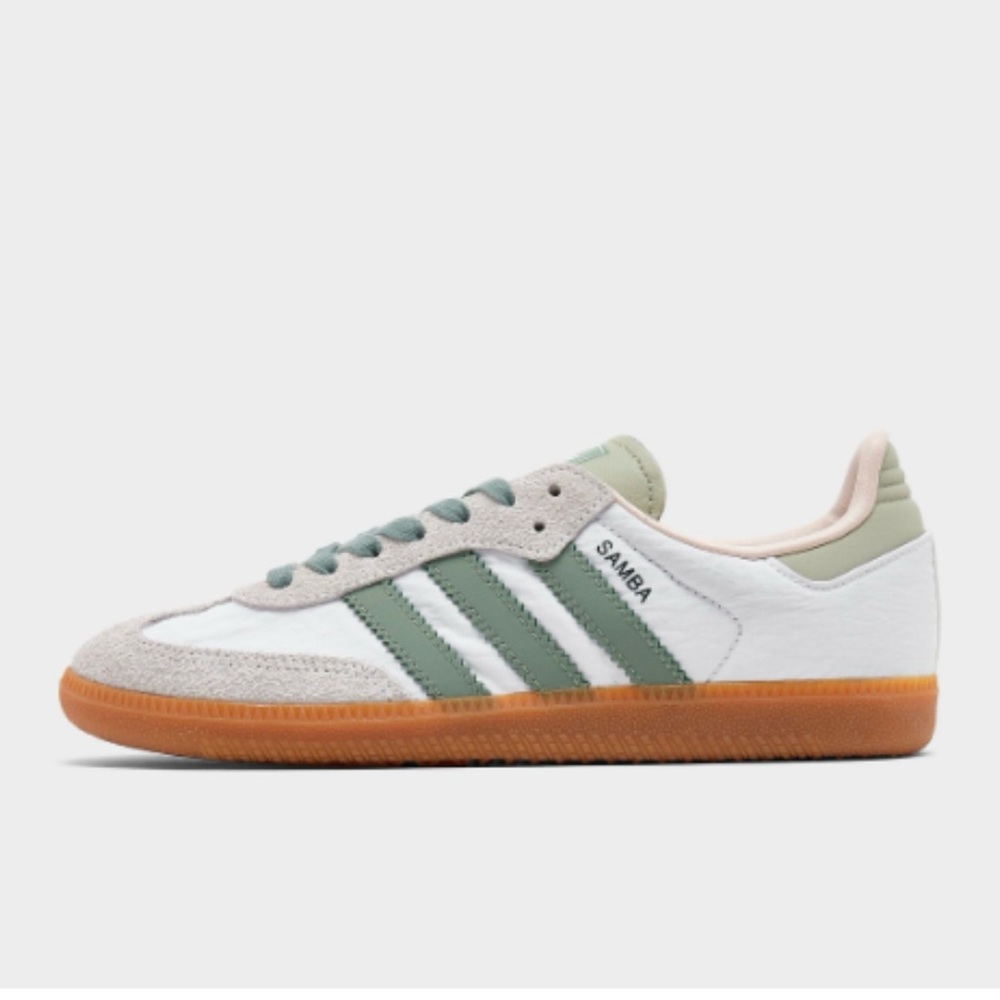 Adidas Samba OG White, Matcha Green, Baby Pink, and Grey Sneakers